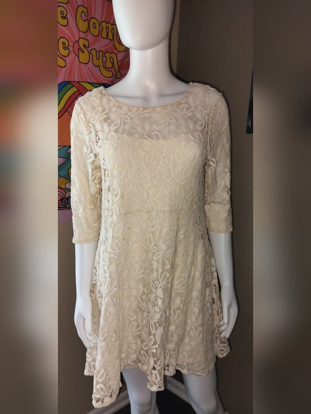 Free People Cream Lace Dress Sz L